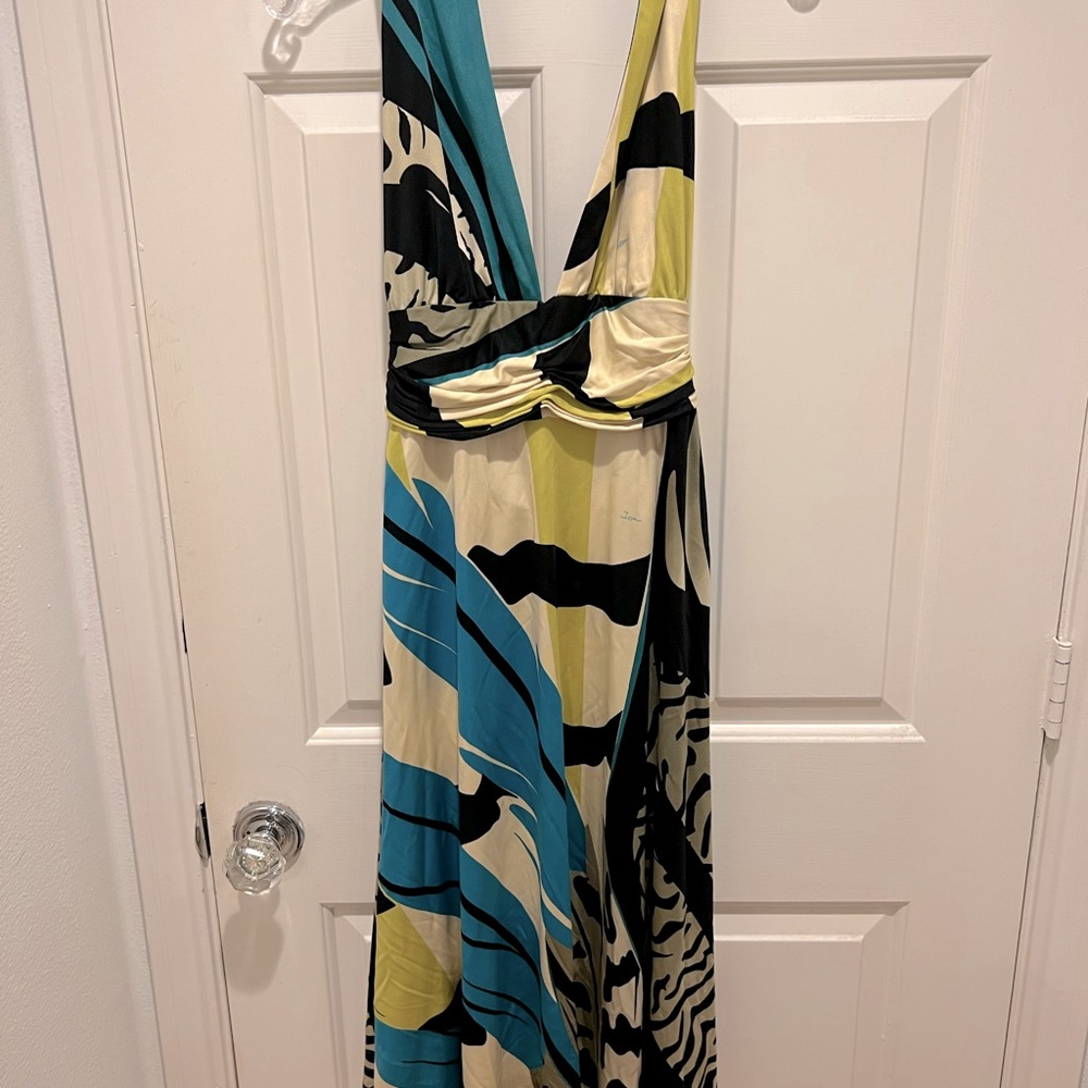 Super fun print /colors halter dress